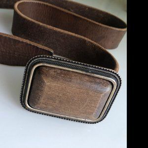 Diesel Vintage Leather Cowboy Belt w Wood Buckle